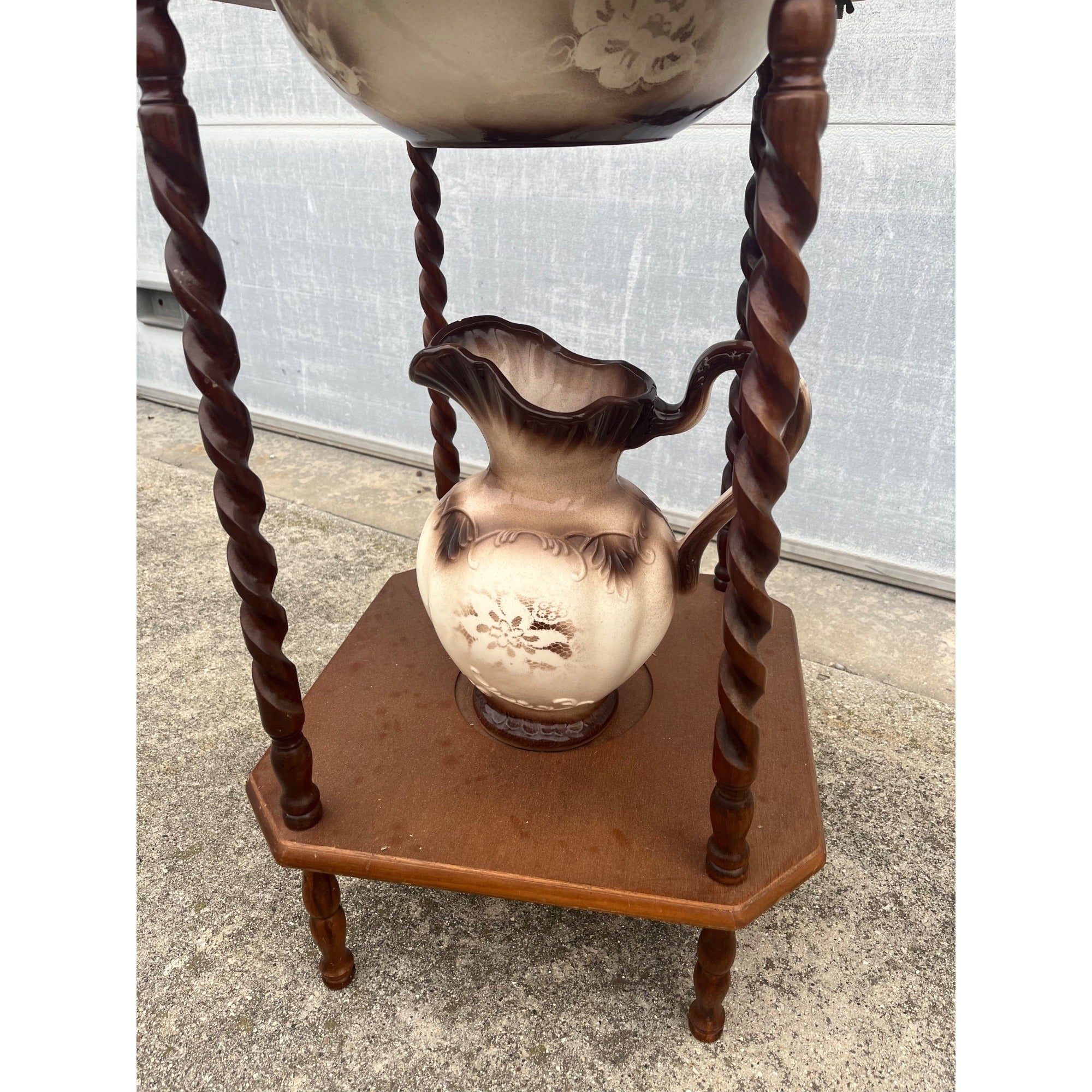 Antique Victorian Shaving Stand Mirror Wash Basin Pitcher Candle Holders c1900