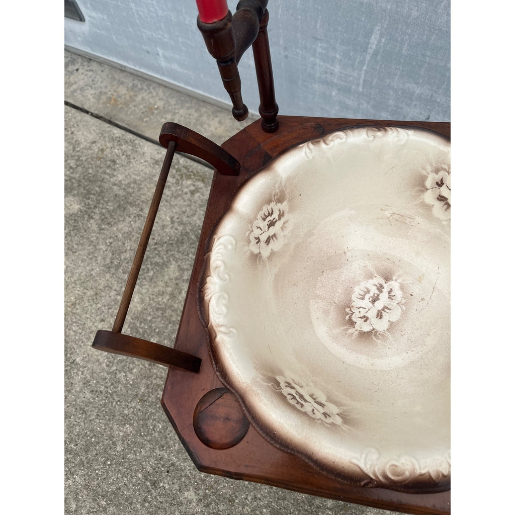Antique Victorian Shaving Stand Mirror Wash Basin Pitcher Candle Holders c1900