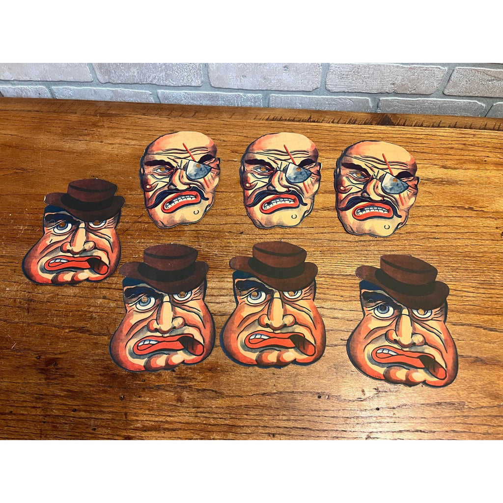 Vintage 1940s Halloween Cardboard Costume Masks Japan Lot (7) Eyepatch Cigar