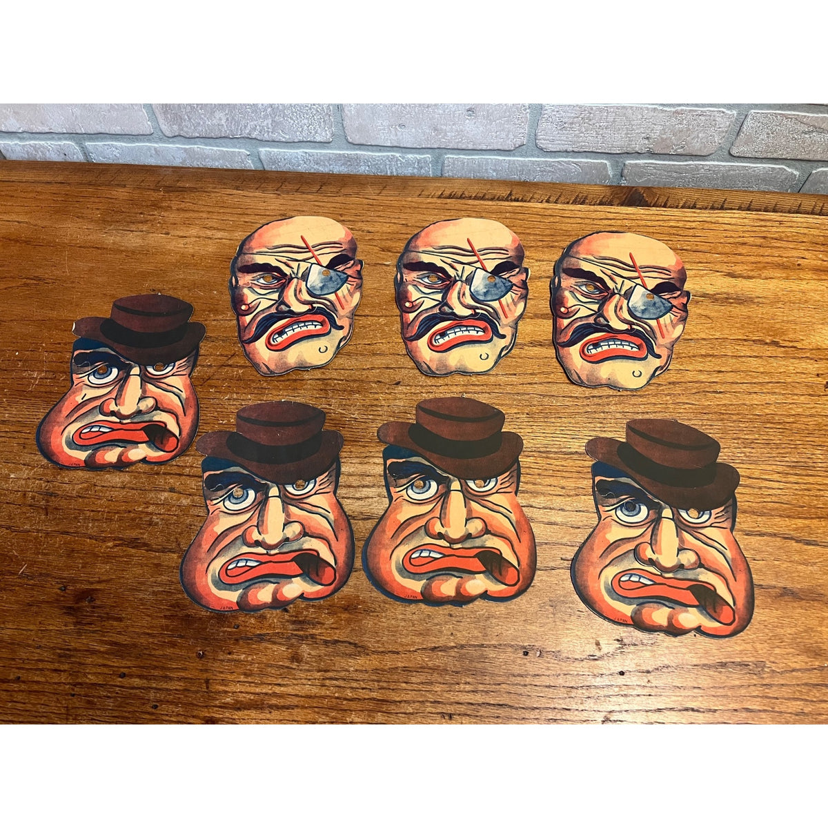 Vintage 1940s Halloween Cardboard Costume Masks Japan Lot (7) Eyepatch Cigar