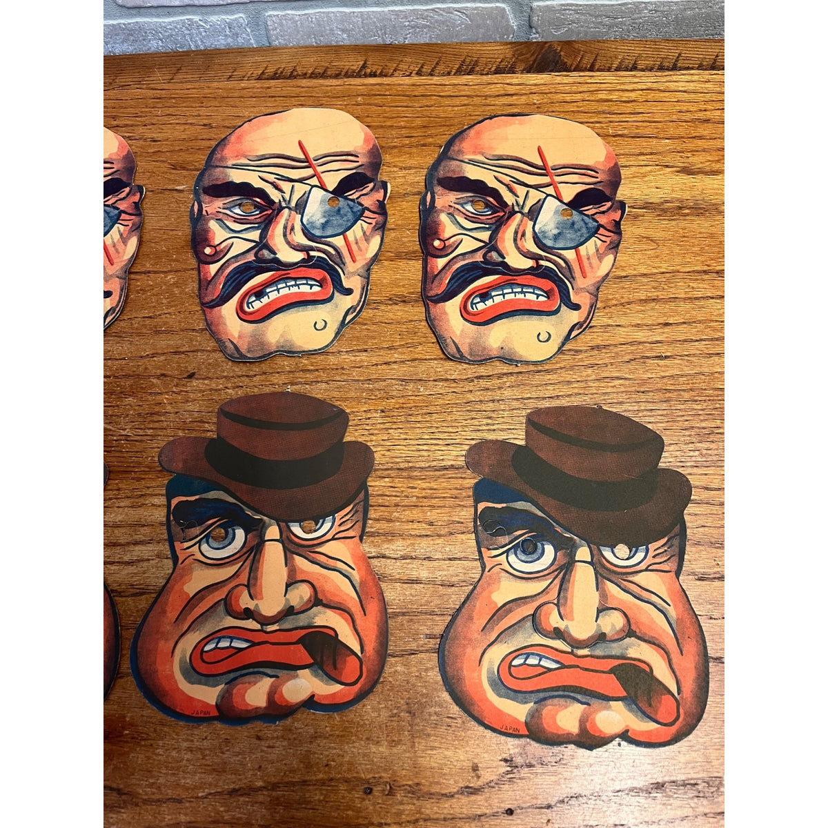 Vintage 1940s Halloween Cardboard Costume Masks Japan Lot (7) Eyepatch Cigar