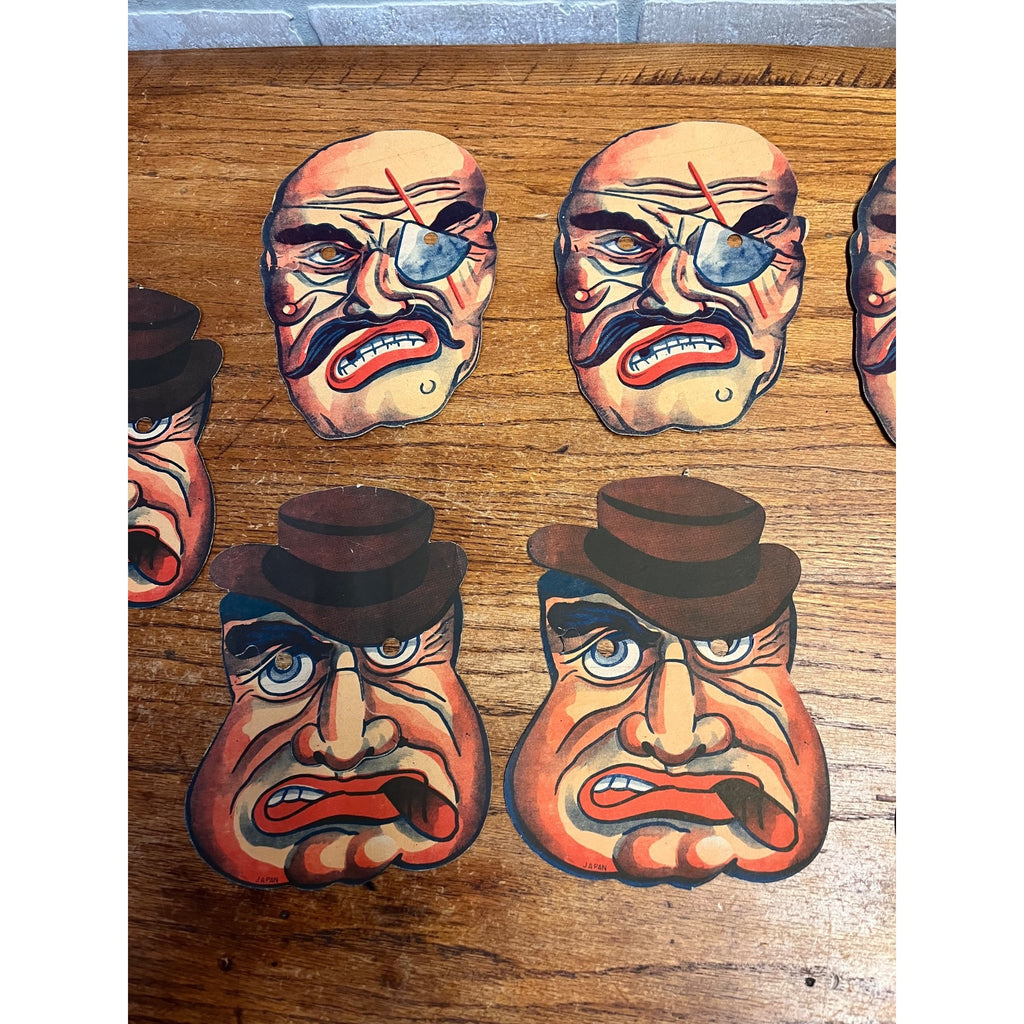 Vintage 1940s Halloween Cardboard Costume Masks Japan Lot (7) Eyepatch Cigar
