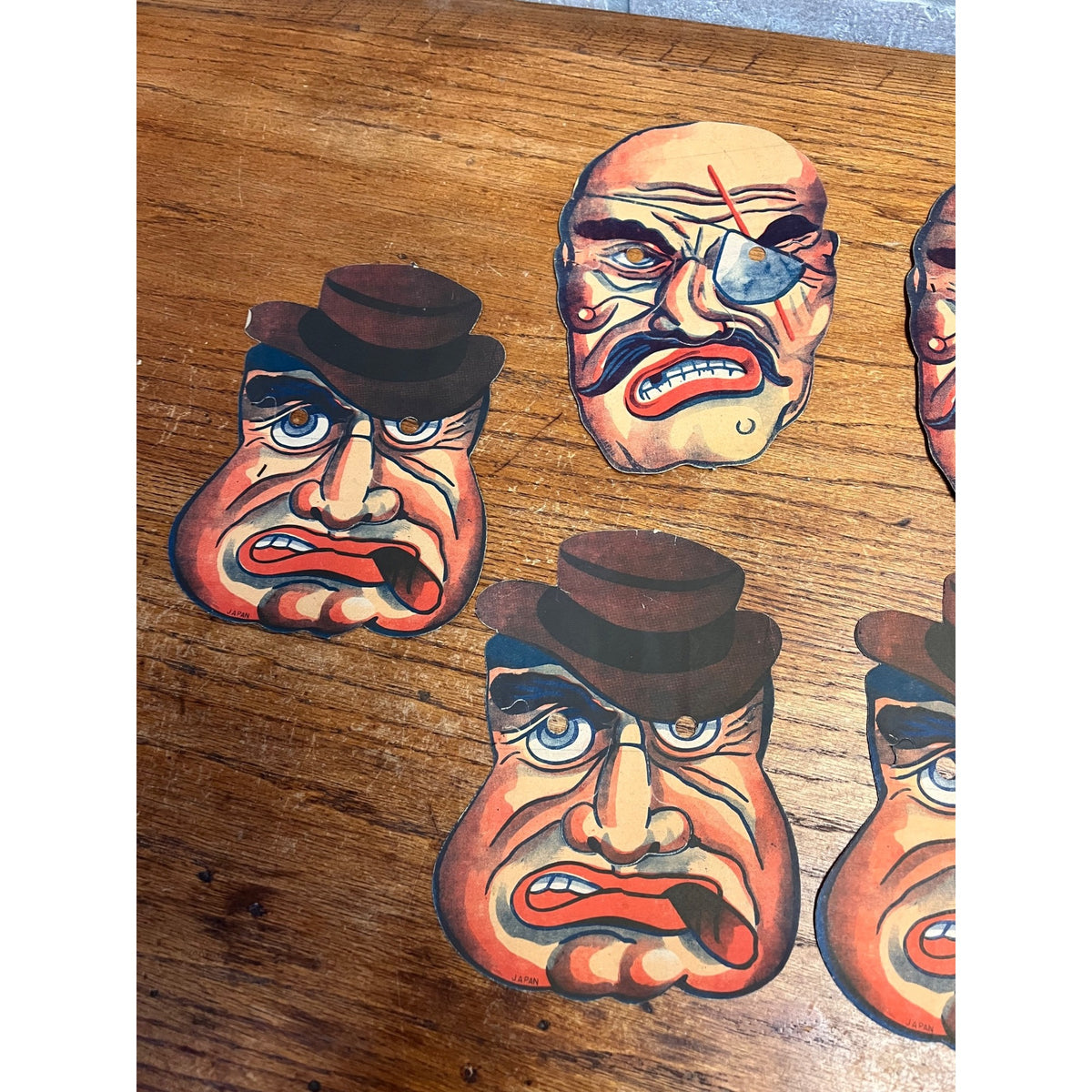 Vintage 1940s Halloween Cardboard Costume Masks Japan Lot (7) Eyepatch Cigar