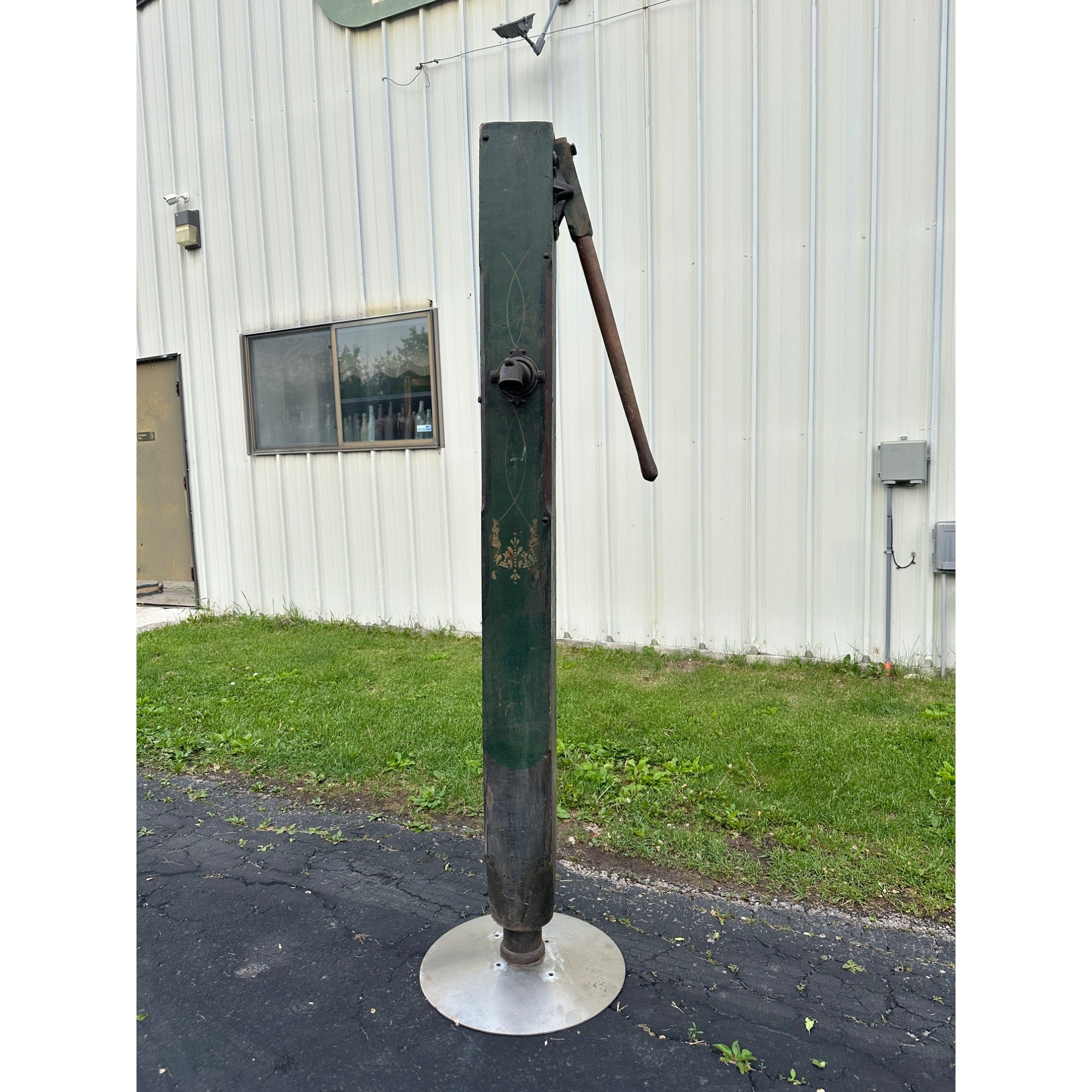 Early Antique Wooden Water Pump Green Primitive Original