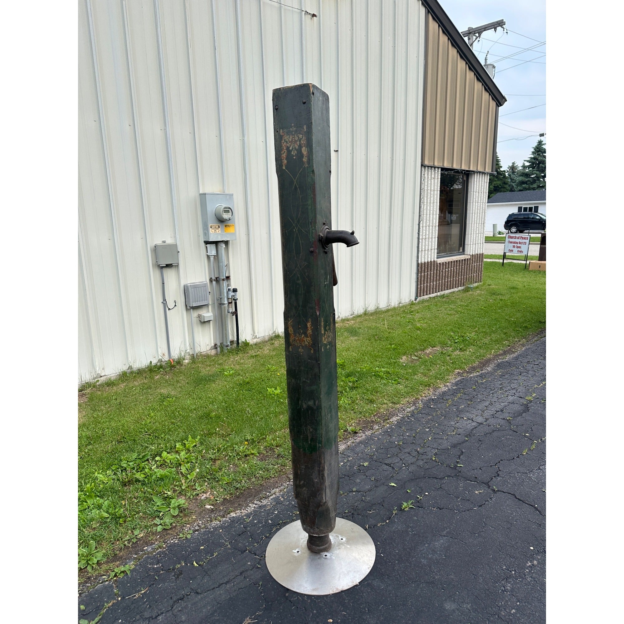 Early Antique Wooden Water Pump Green Primitive Original