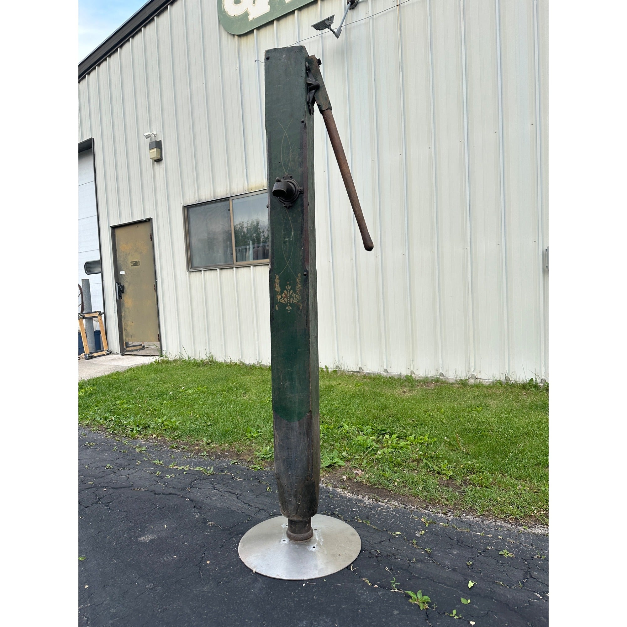 Early Antique Wooden Water Pump Green Primitive Original