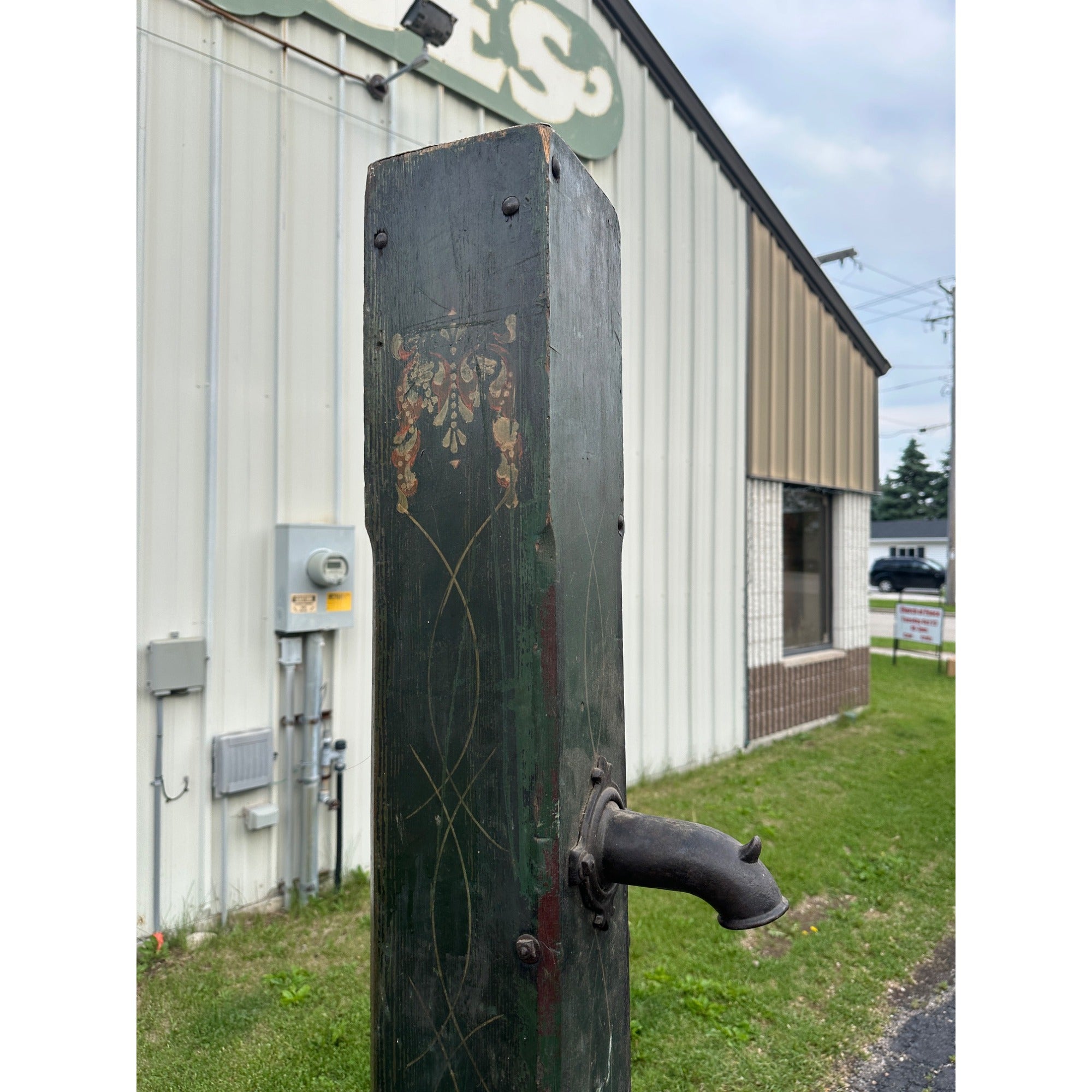 Early Antique Wooden Water Pump Green Primitive Original