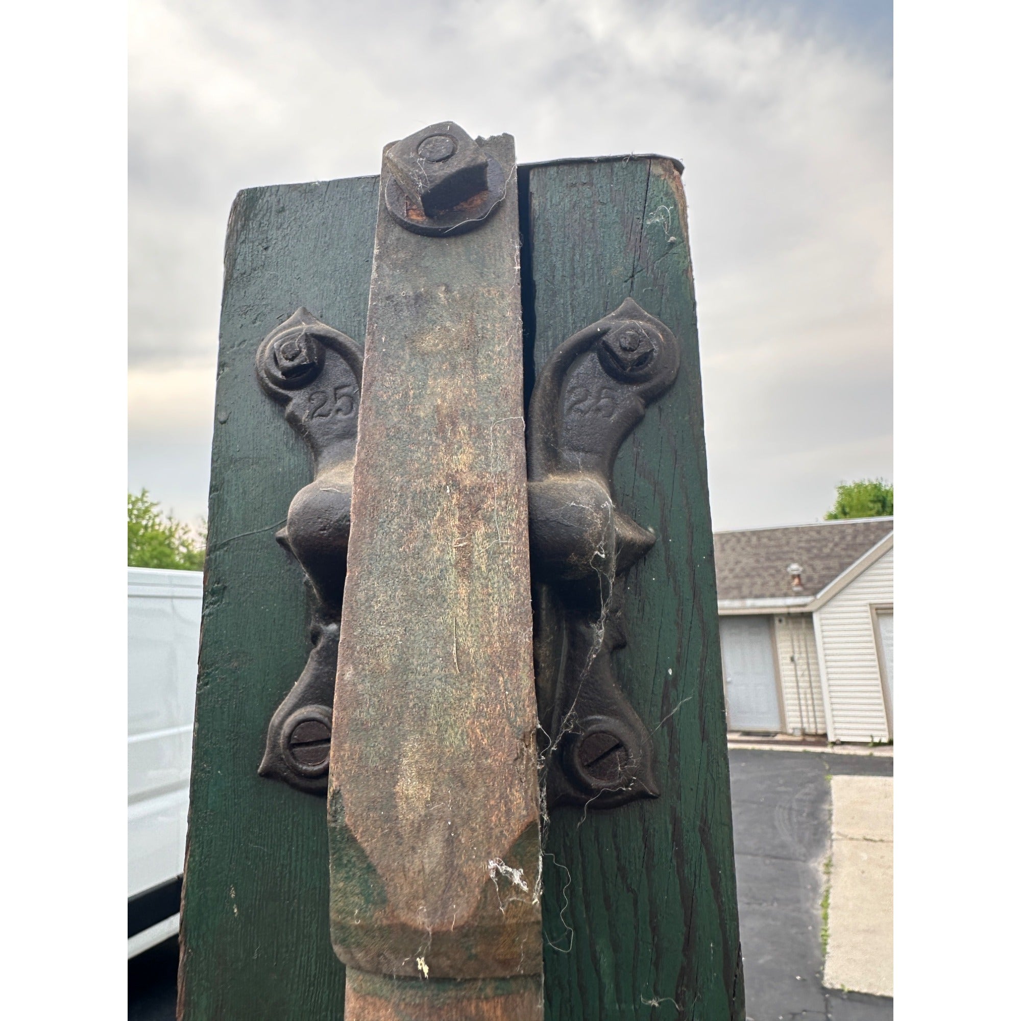 Early Antique Wooden Water Pump Green Primitive Original