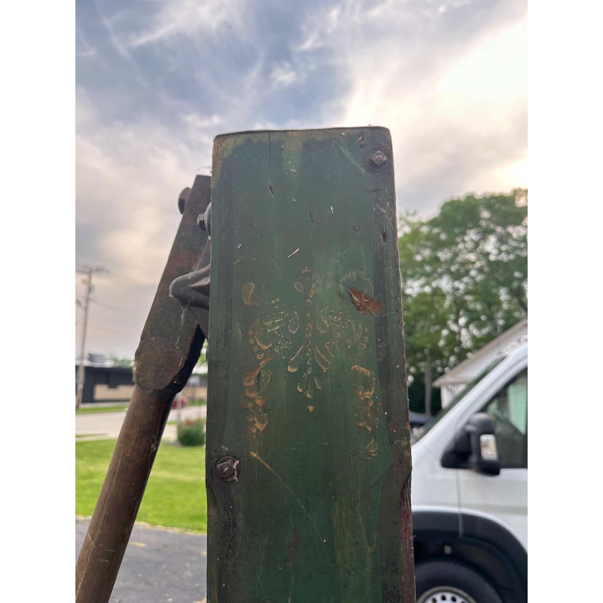 Early Antique Wooden Water Pump Green Primitive Original