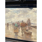 Original Bruno Jüttner Oil Painting European Harbor Fish Market Dock Scene Framed