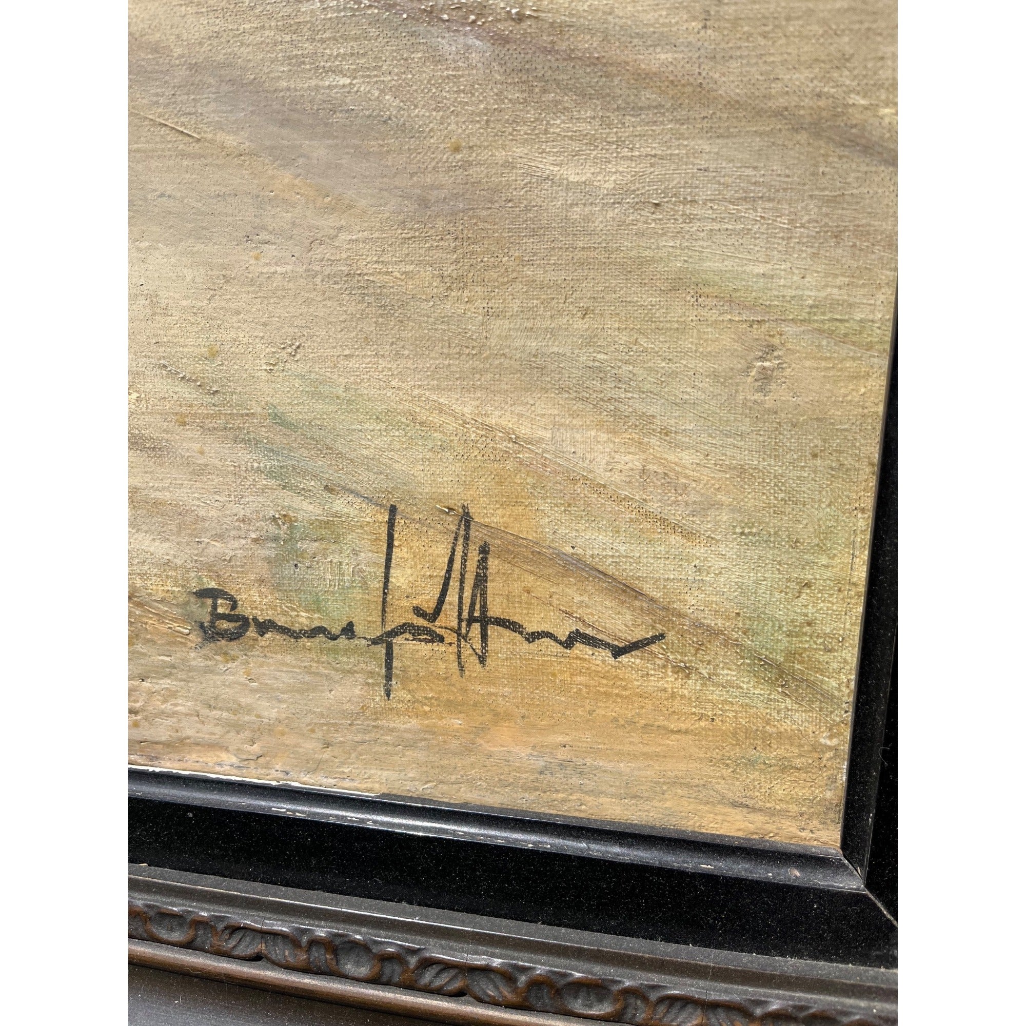 Original Bruno Jüttner Oil Painting European Harbor Fish Market Dock Scene Framed