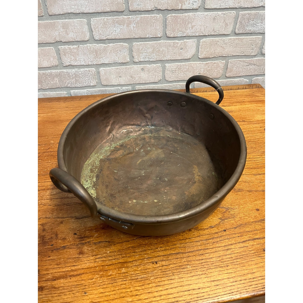 Antique Primitive Copper Pan Rondeau Braising Double Handled Farmhouse Kitchen Decor Daubière French Country
