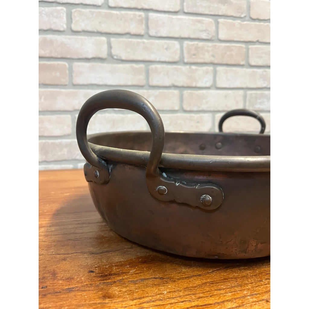 Antique Primitive Copper Pan Rondeau Braising Double Handled Farmhouse Kitchen Decor Daubière French Country