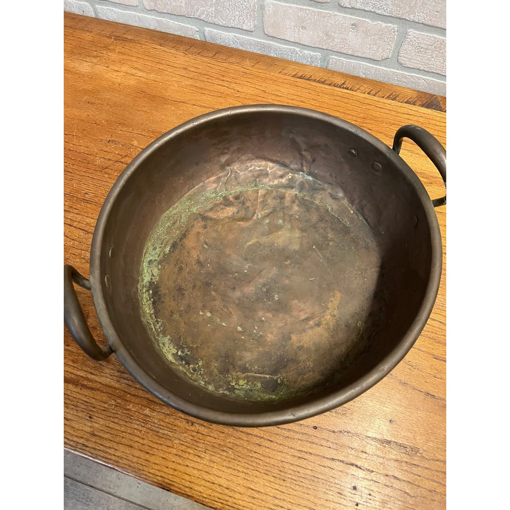 Antique Primitive Copper Pan Rondeau Braising Double Handled Farmhouse Kitchen Decor Daubière French Country