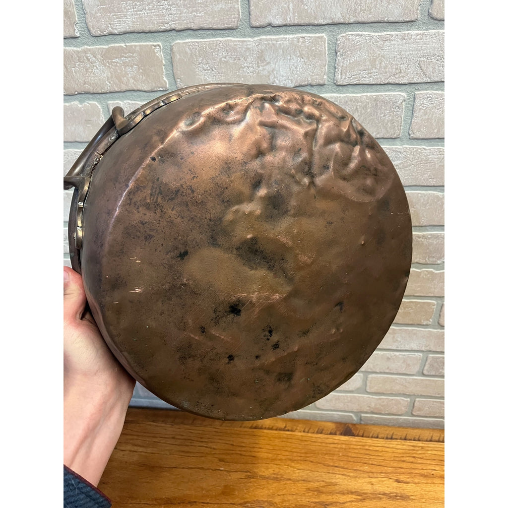 Antique Primitive Copper Pan Rondeau Braising Double Handled Farmhouse Kitchen Decor Daubière French Country