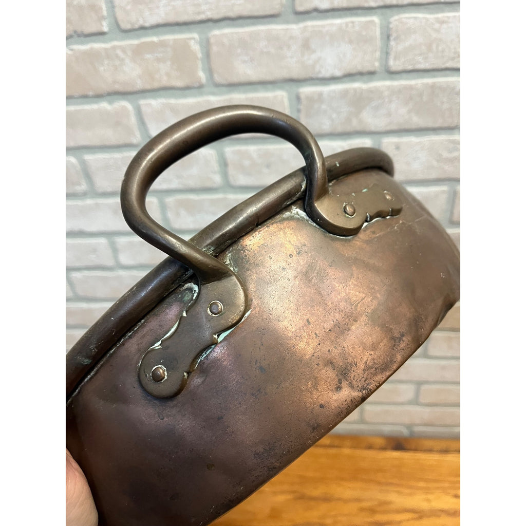Antique Primitive Copper Pan Rondeau Braising Double Handled Farmhouse Kitchen Decor Daubière French Country