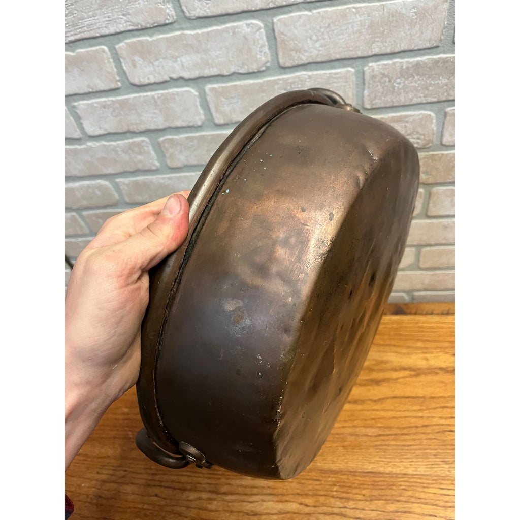 Antique Primitive Copper Pan Rondeau Braising Double Handled Farmhouse Kitchen Decor Daubière French Country