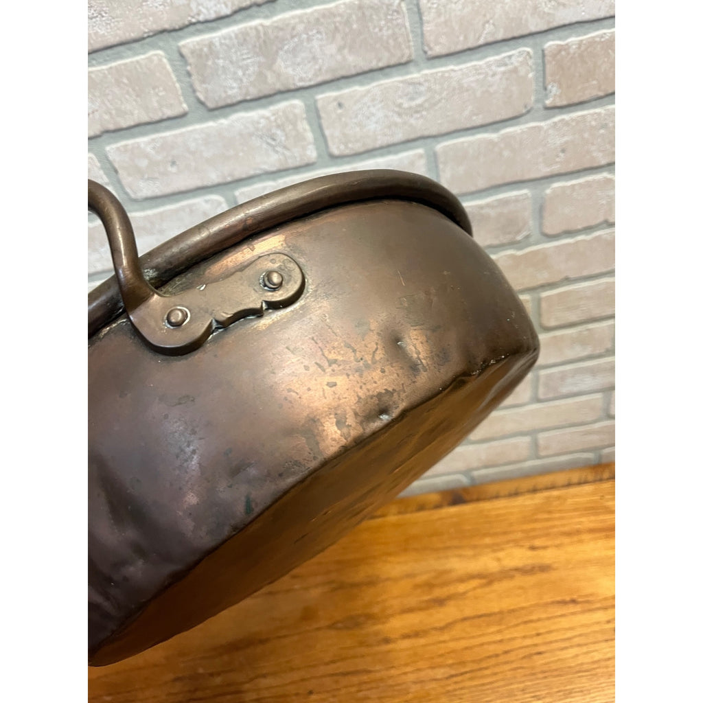 Antique Primitive Copper Pan Rondeau Braising Double Handled Farmhouse Kitchen Decor Daubière French Country