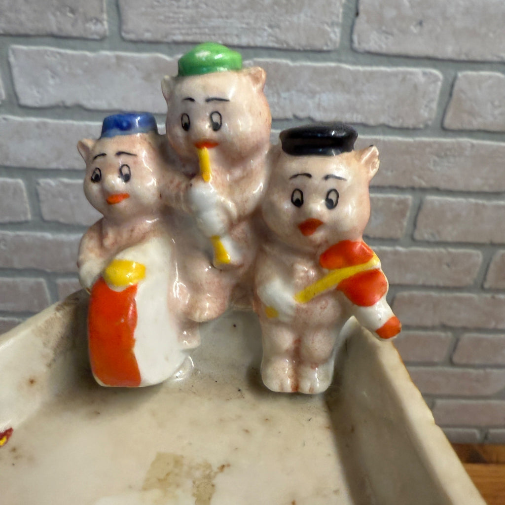 Vintage 3 Little Pigs Band Ashtray Made in Japan  Lusterware