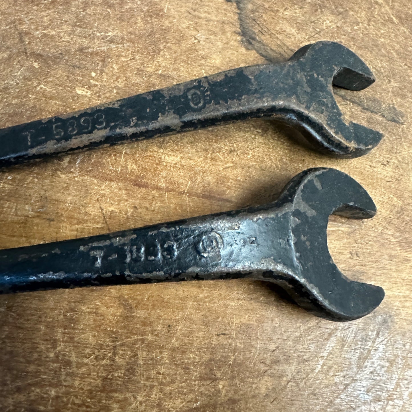 (2) Vintage Model T Ford Script Open End Offset Socket Combination Wrench T 5893 USA