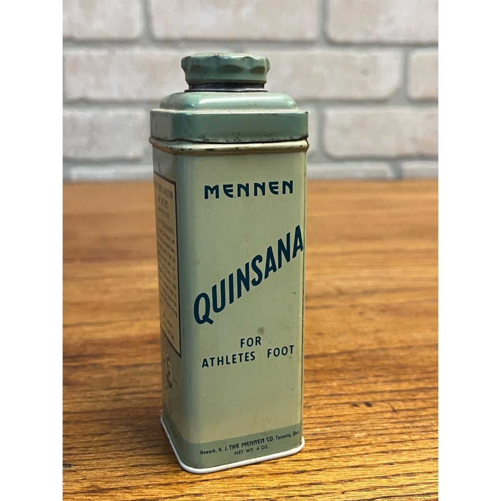 Vintage 1940s Mennen Quinsana Talc Tin w/ Contents Medicine Apothecary Pharmacy