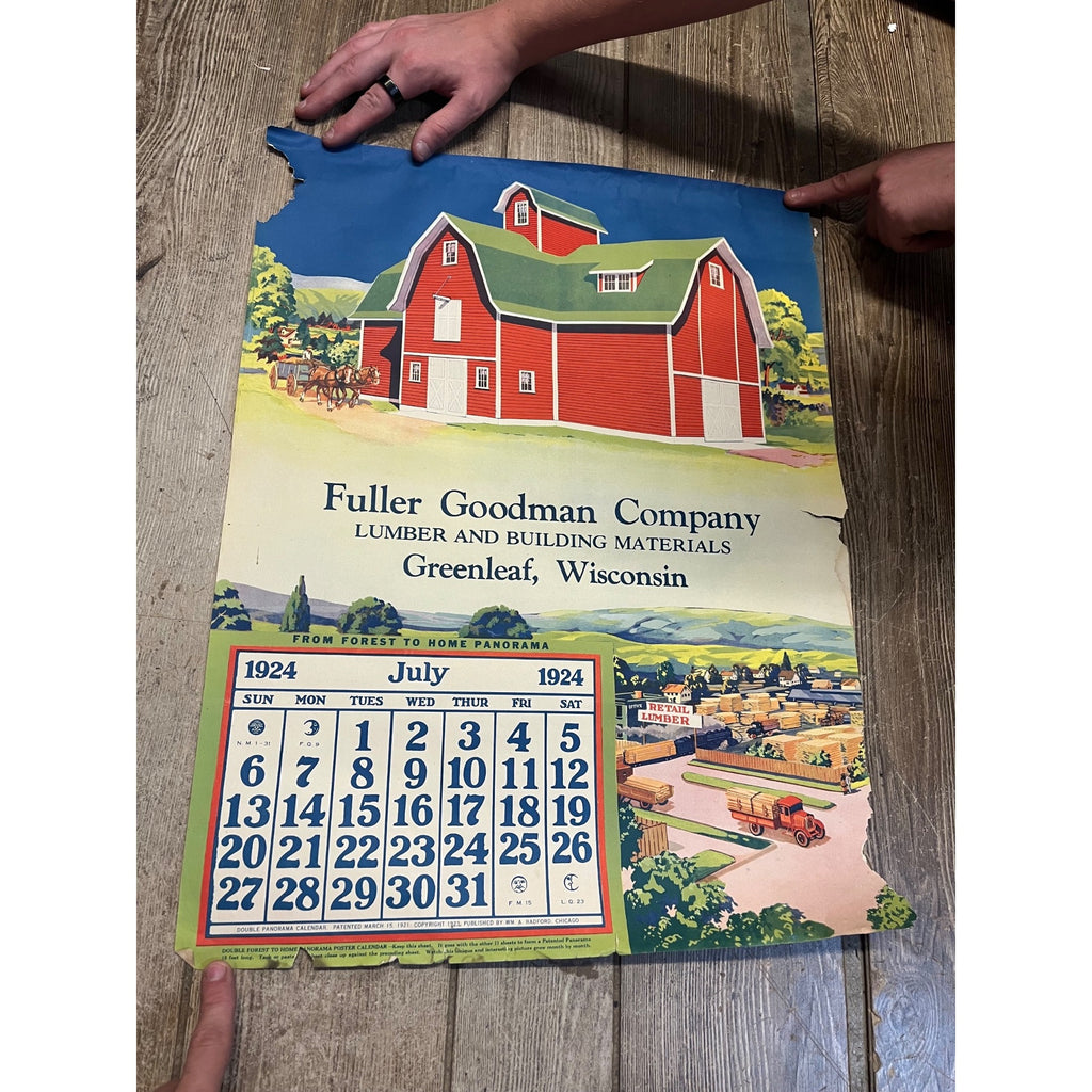 1920s Advertising Calendar Poster Fuller Goodman Farm Barn Dairy Scene