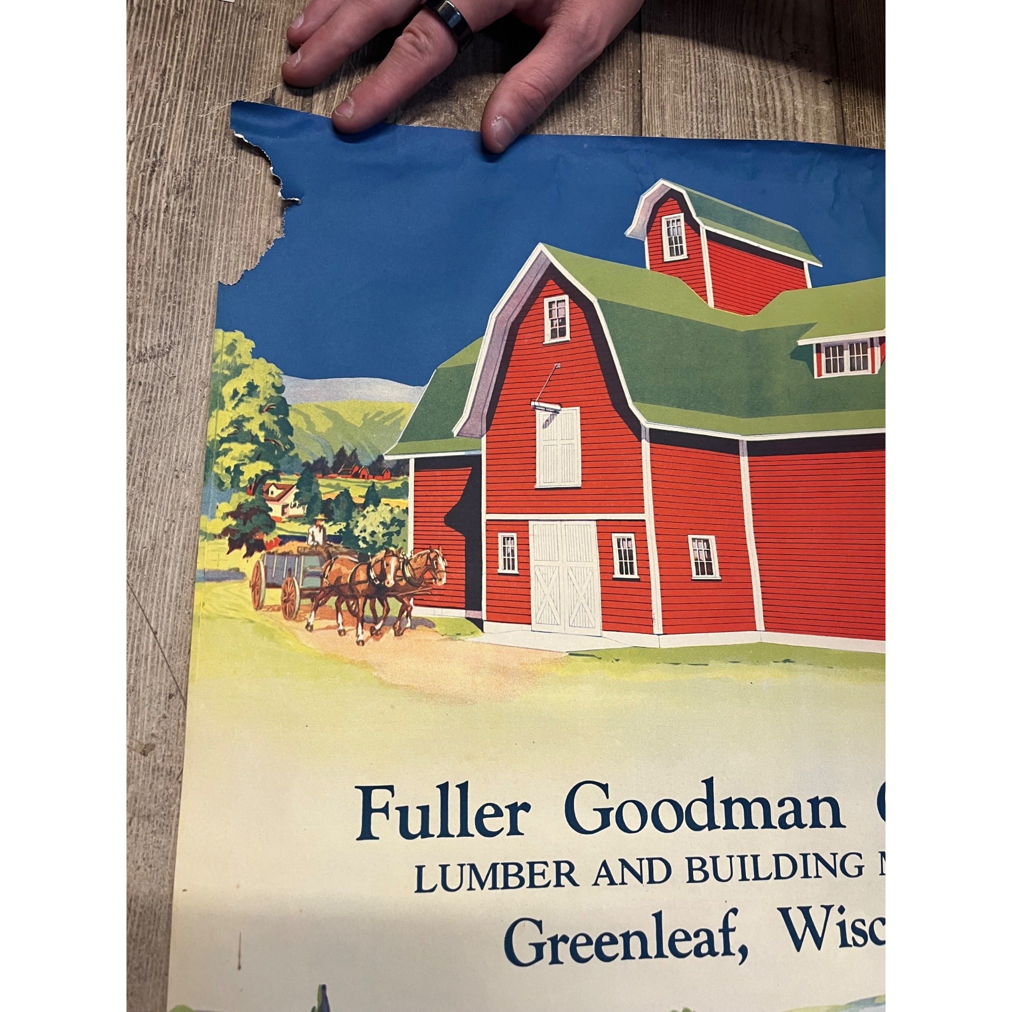 1920s Advertising Calendar Poster Fuller Goodman Farm Barn Dairy Scene