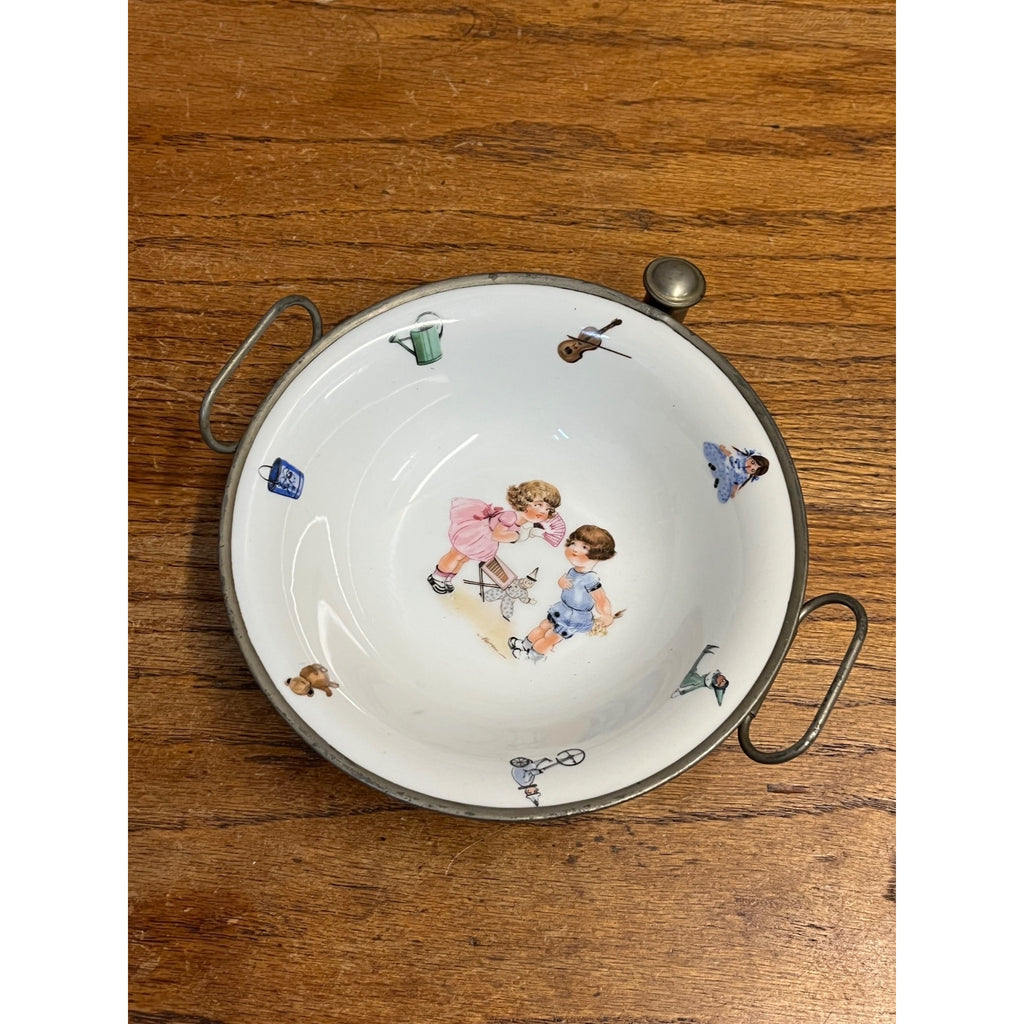 Vintage Child's Warming Dish Porcelain Stainless Germany Toys Little Girl German