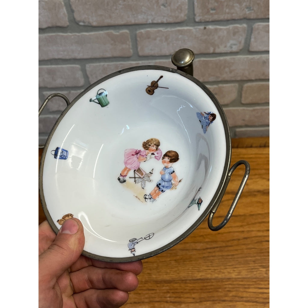 Vintage Child's Warming Dish Porcelain Stainless Germany Toys Little Girl German