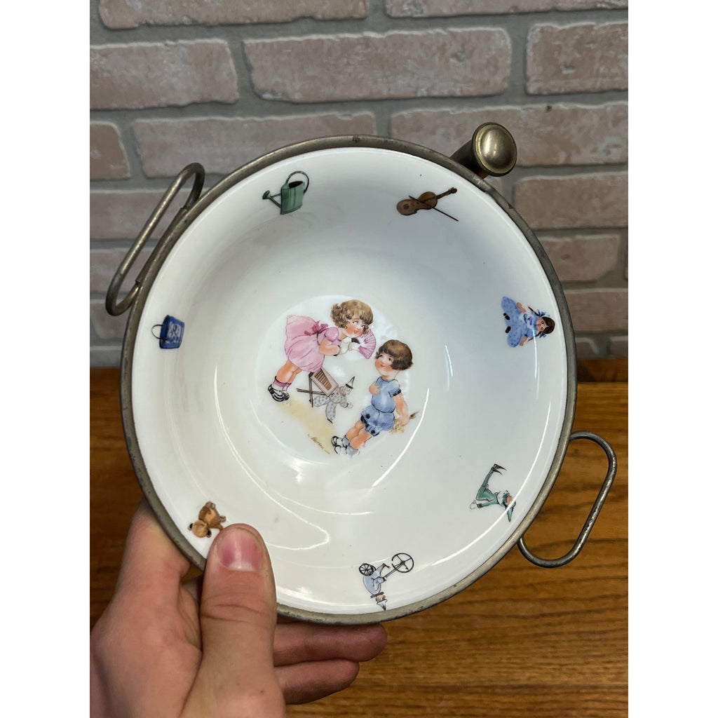 Vintage Child's Warming Dish Porcelain Stainless Germany Toys Little Girl German