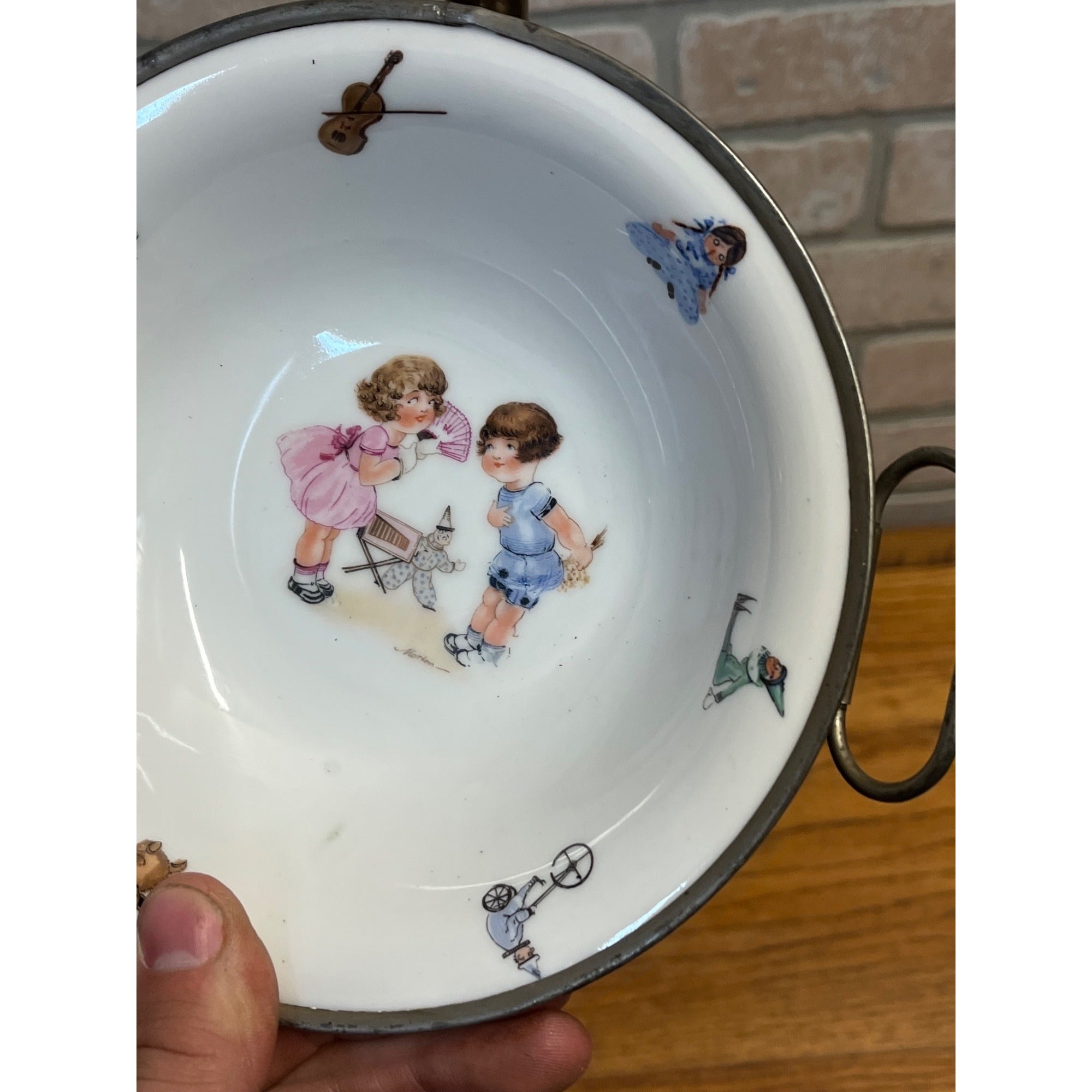 Vintage Child's Warming Dish Porcelain Stainless Germany Toys Little Girl German
