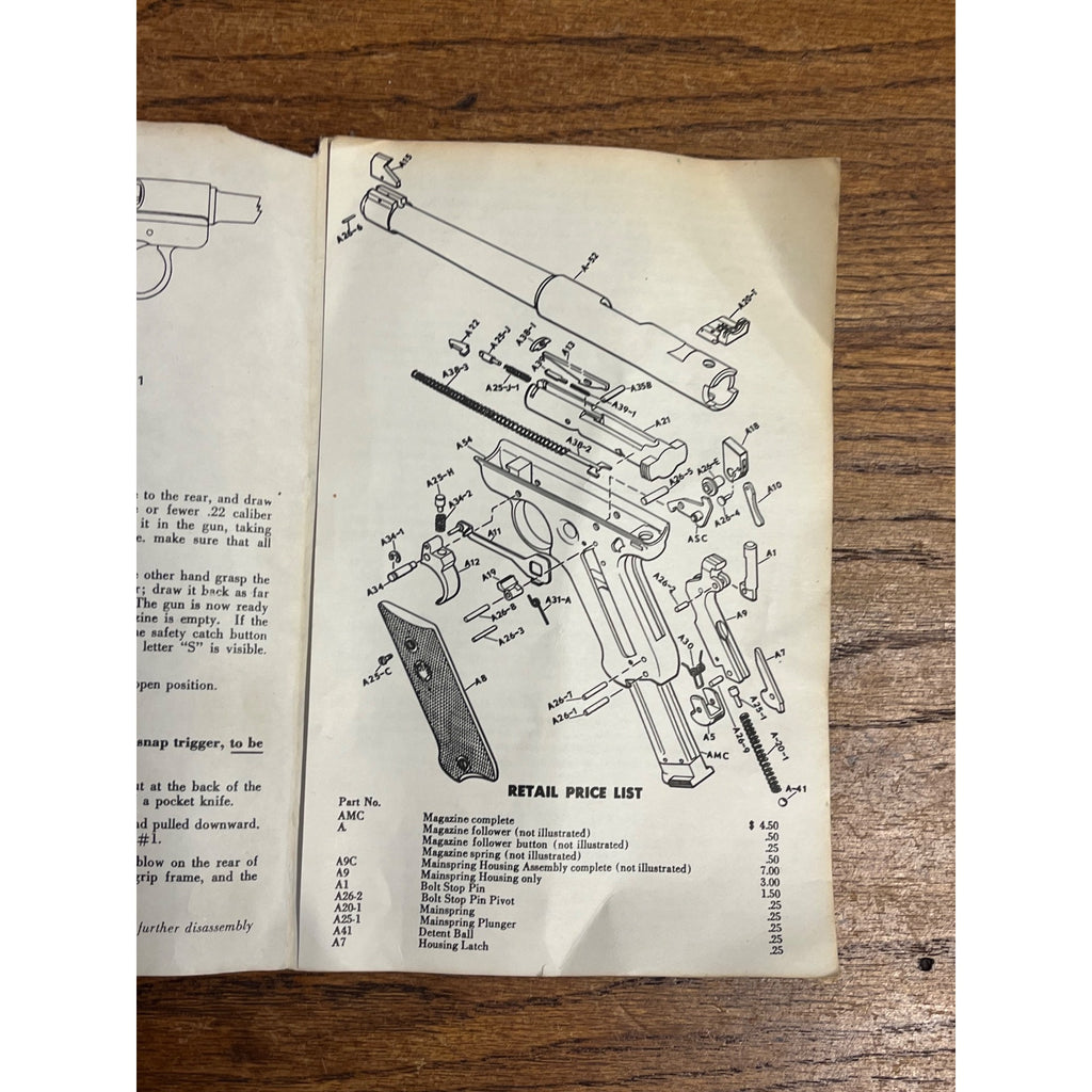 Ruger Mark I Target Model and Standard Model Parts List booklet