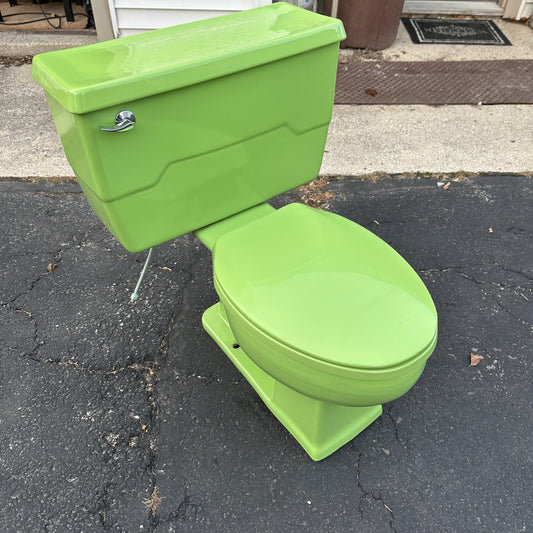 Vintage 1970s Fresh Lime Green Kohler Bathroom Porcelain Toilet Mid-Century