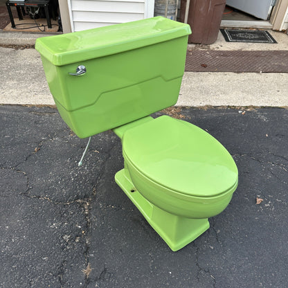 Vintage 1970s Fresh Lime Green Kohler Bathroom Porcelain Toilet Mid-Century