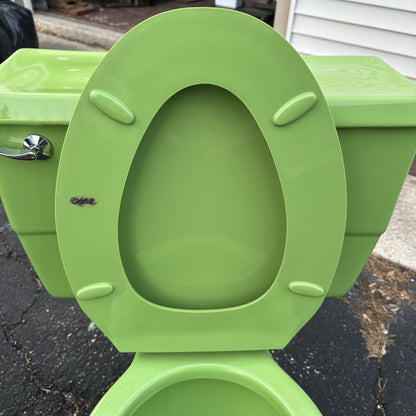 Vintage 1970s Fresh Lime Green Kohler Bathroom Porcelain Toilet Mid-Century