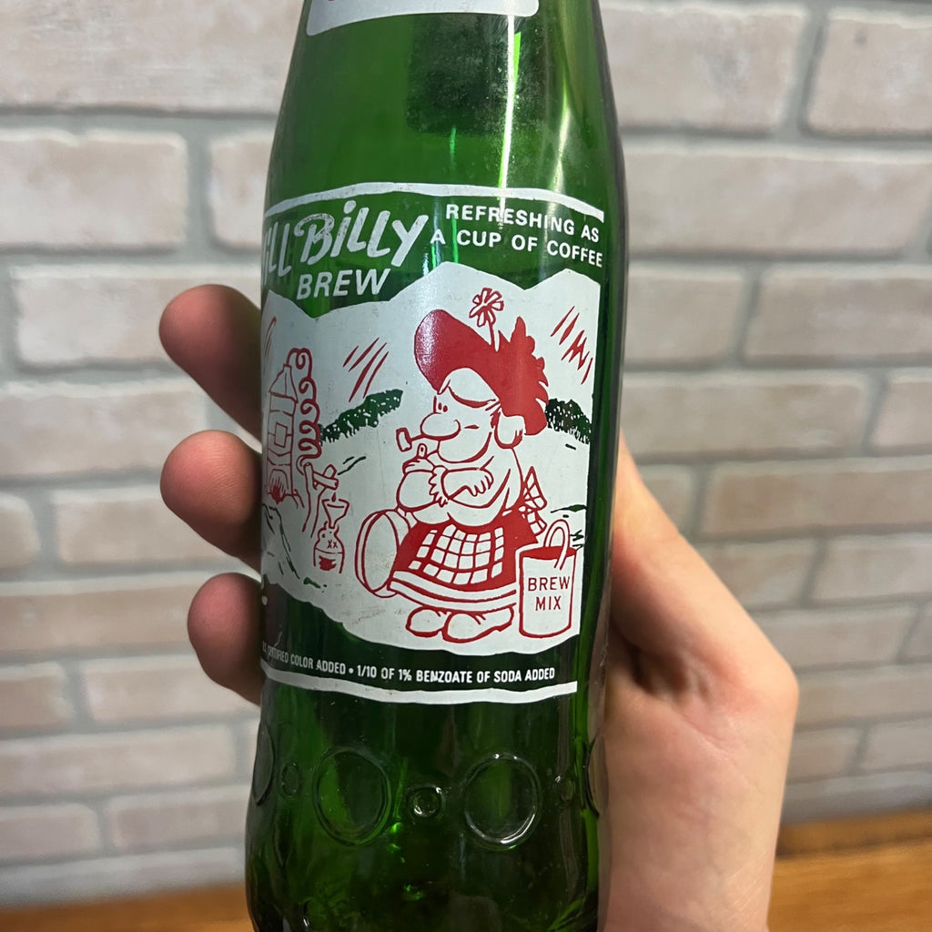 Hill Billy Brew  'Lil Brown Jug;  M.C.S.C., 1960s ACL Soda Pop Bottle Green