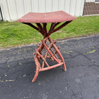 Antiqued Primitive Wooden Red Twisted Branch Footed Side Parlor Table
