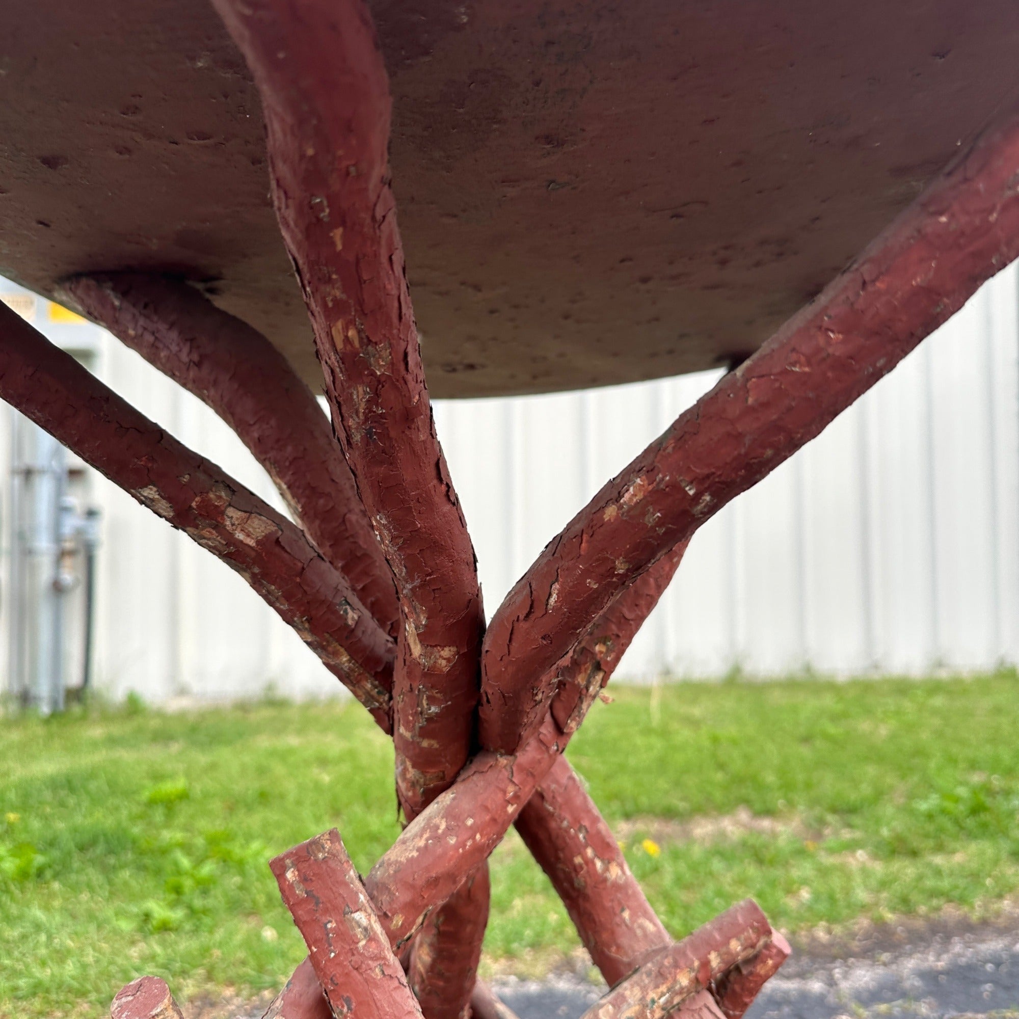 Antiqued Primitive Wooden Red Twisted Branch Footed Side Parlor Table