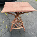 Antiqued Primitive Wooden Red Twisted Branch Footed Side Parlor Table