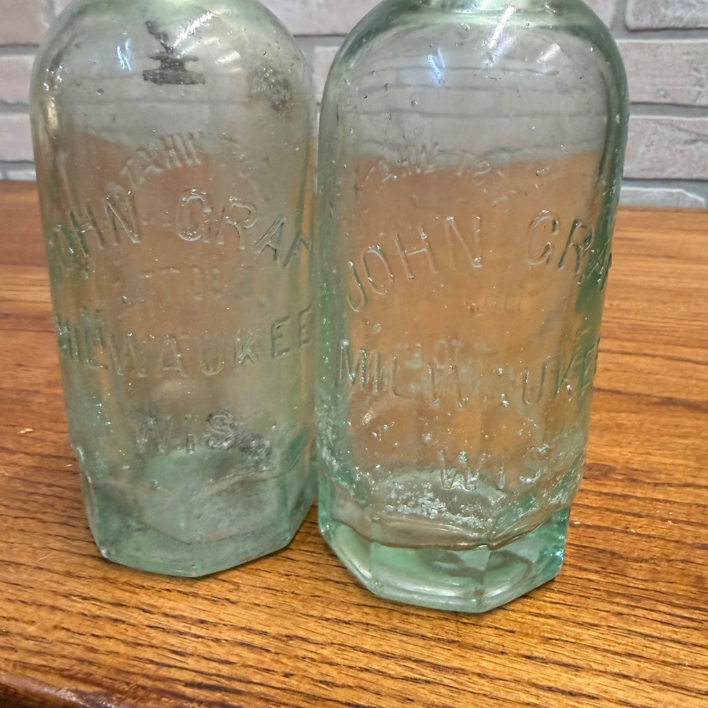 John Graf c1890s Milwaukee Wis Lot (2) Soda Bottles Blob Top Hutchinson
