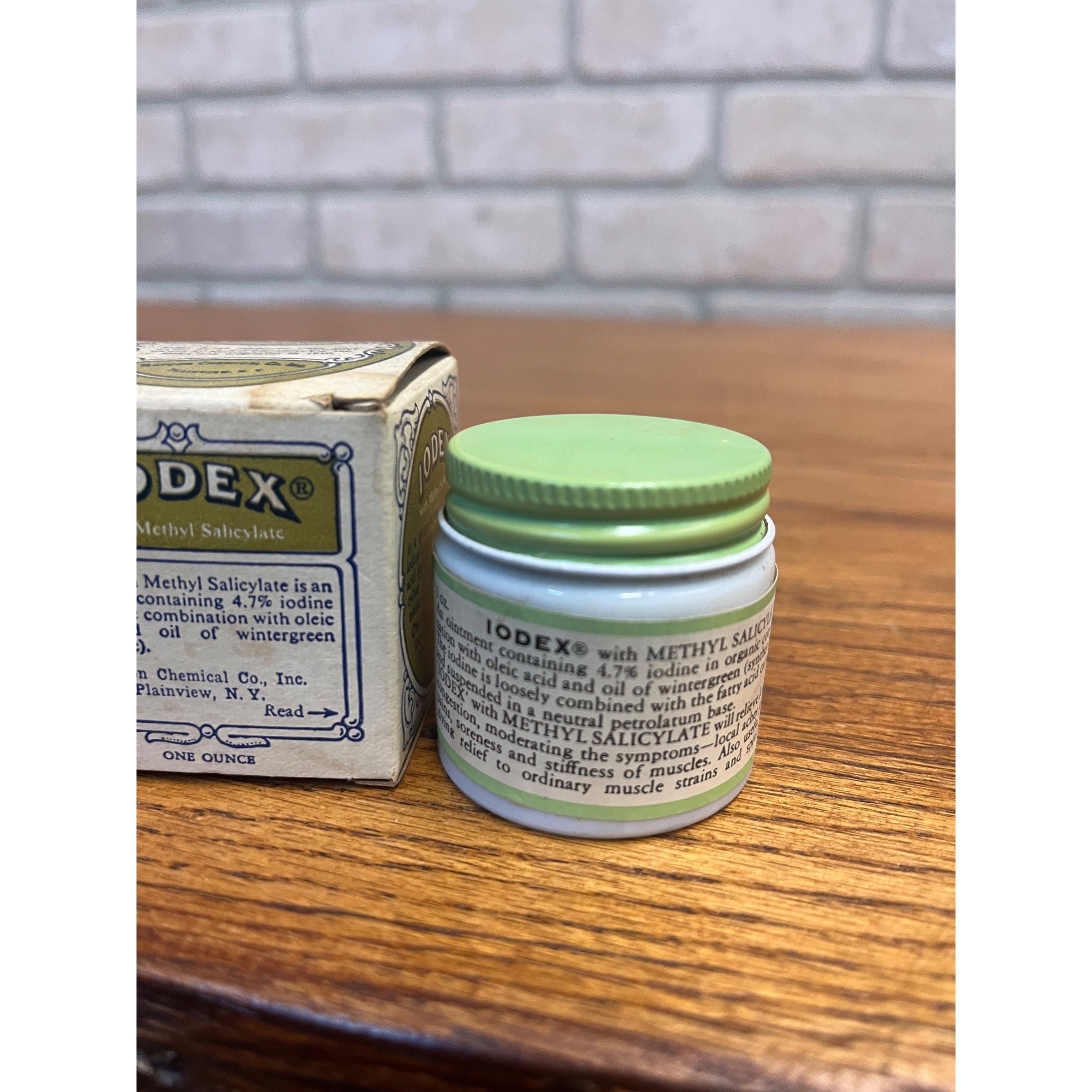 Iodex Methyl Salicyl Ointment Milk Glass Jar Original Label & Box Quack Medicine