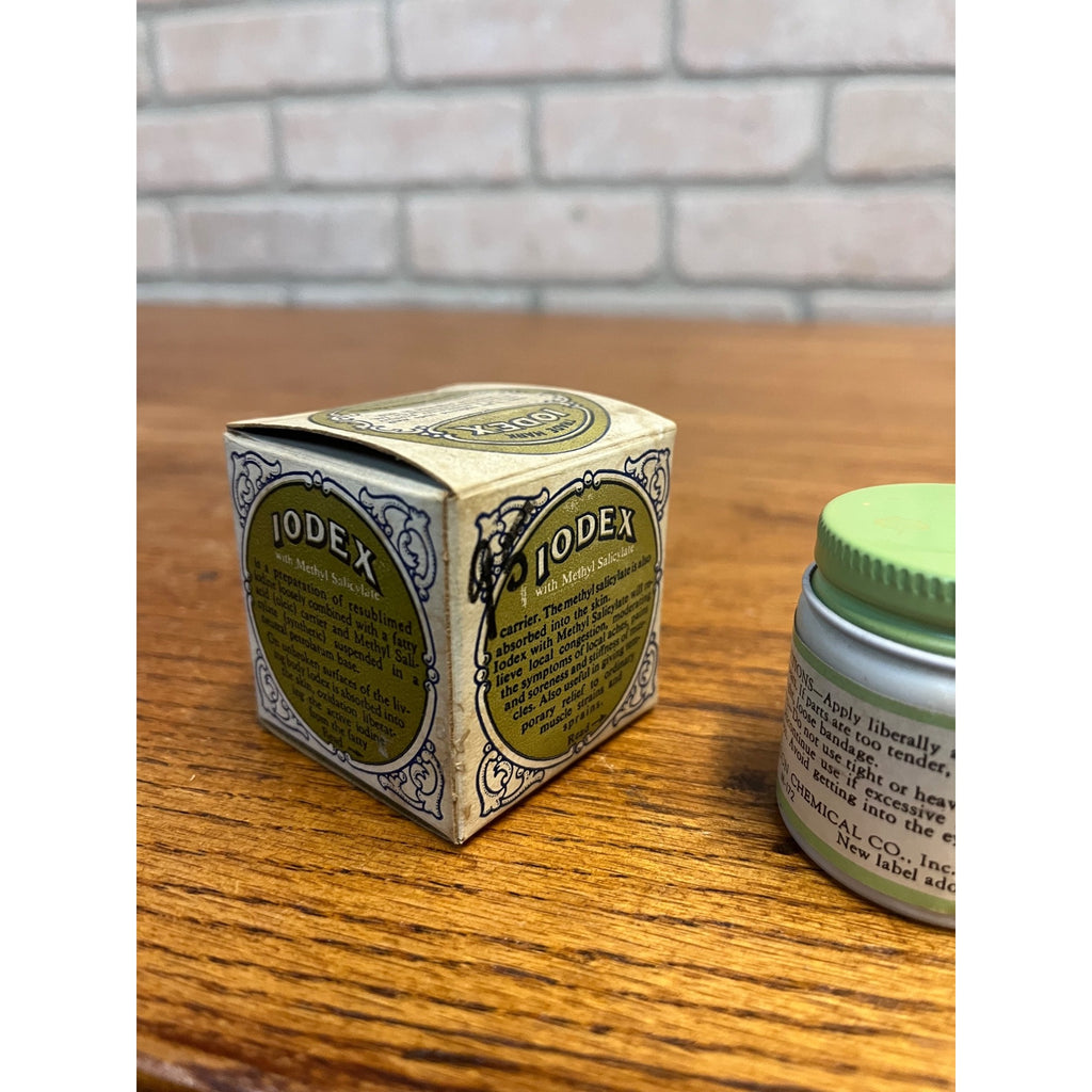 Iodex Methyl Salicyl Ointment Milk Glass Jar Original Label & Box Quack Medicine