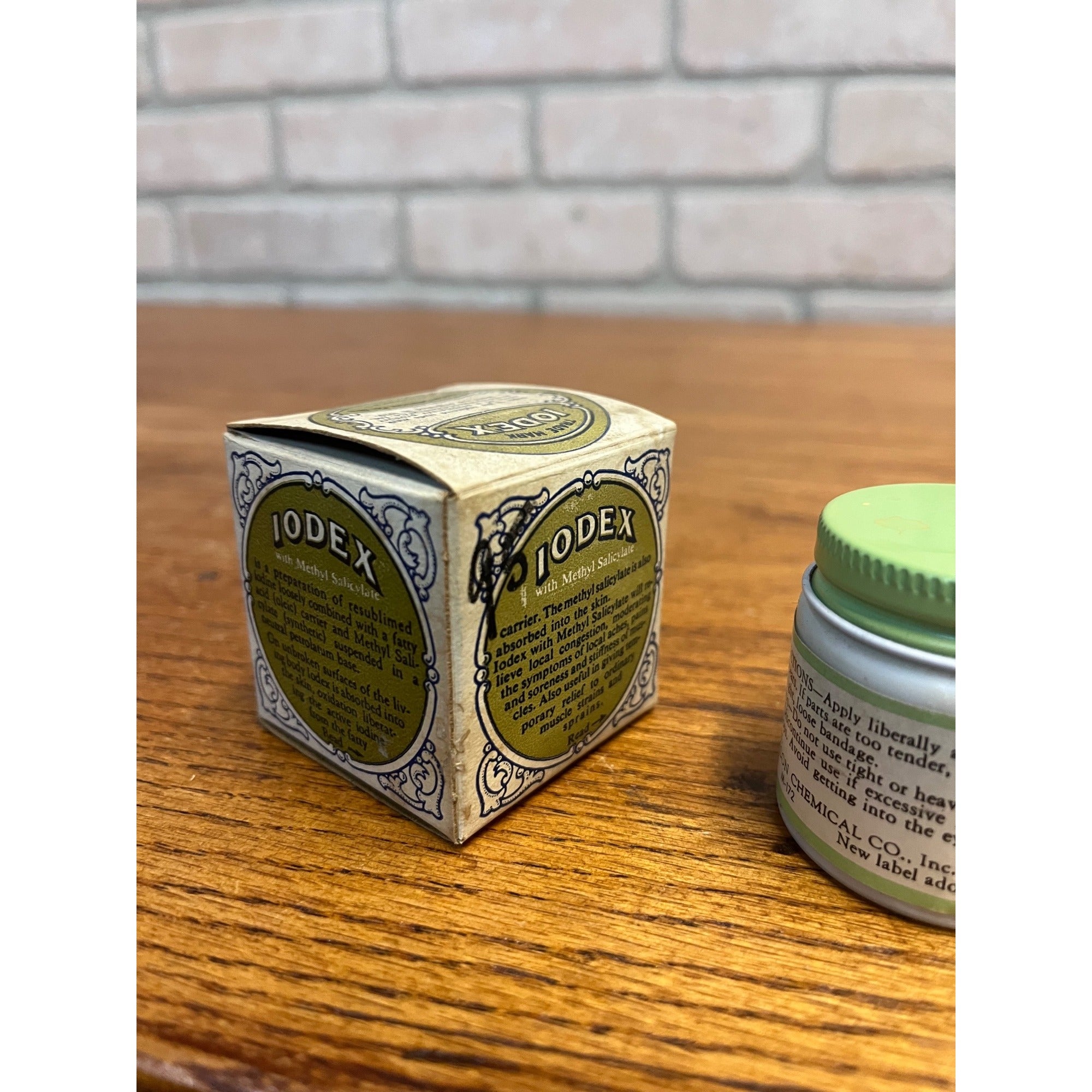 Iodex Methyl Salicyl Ointment Milk Glass Jar Original Label & Box Quack Medicine