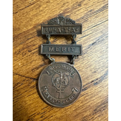 Vintage WWI Era Wisconsin Health Guard Copper Medal Pinback WATA Christmas Seal