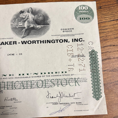 Vintage 1970 Studebaker Worthington Inc Cars Automobile 100 Shares Stock Certificate