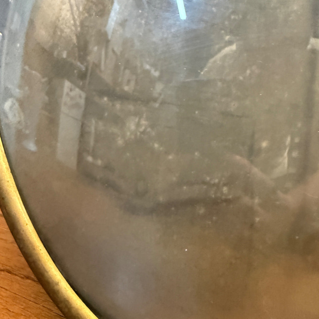 Antique WWI Doughboy Soldier Convex Bubble Glass Oval Portrait Patriotic Eagle Frame Hand Colored