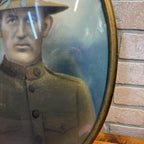 Antique WWI Doughboy Soldier Convex Bubble Glass Oval Portrait Patriotic Eagle Frame Hand Colored