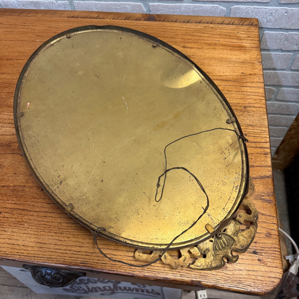 Antique WWI Doughboy Soldier Convex Bubble Glass Oval Portrait Patriotic Eagle Frame Hand Colored