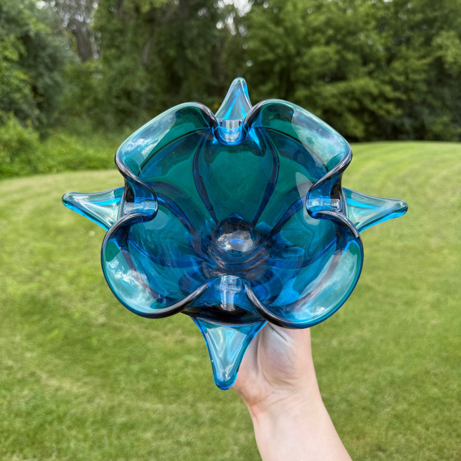 Vintage MCM VIKING Bluenique Double Flower Ashtray Bowl Candy Dish