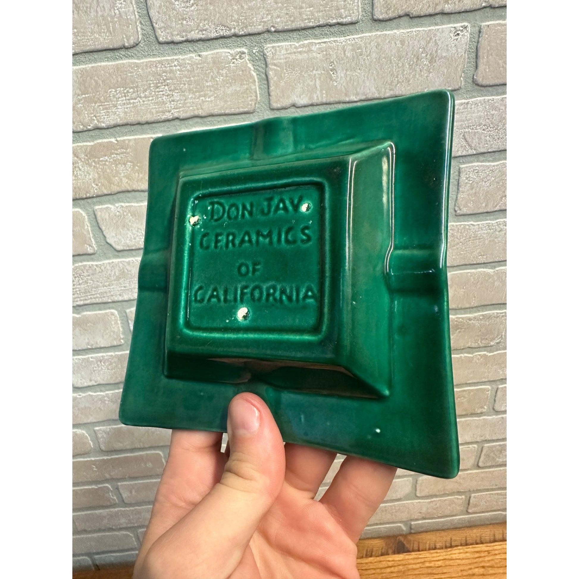 Vintage MCM Mid-Century Don Jay Ceramics California Green Ashtray 7"x7"